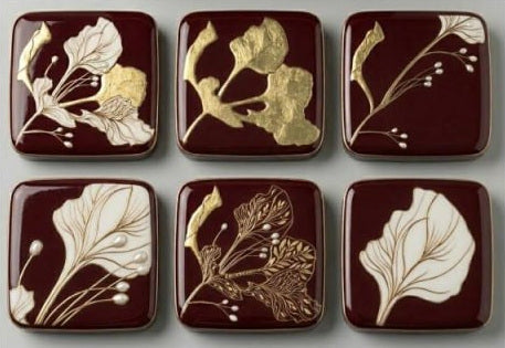 Crimson Bloom set of six small lidded squares
