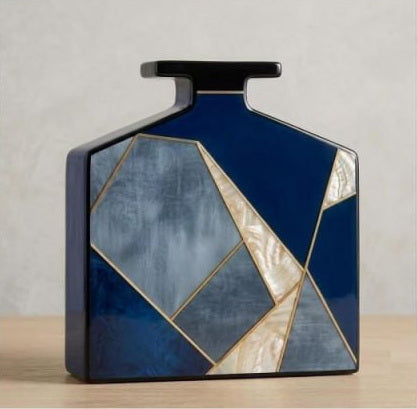 Indigo Facet vase: navy high-gloss lacquer with mother-of-pearl and silver leaf facets